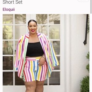 IN SEARCH OF THESE SHORTS! Eloquii Multicolor Striped Blazer and Shorts Set